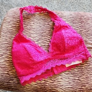 Hot pink lace halter bralette